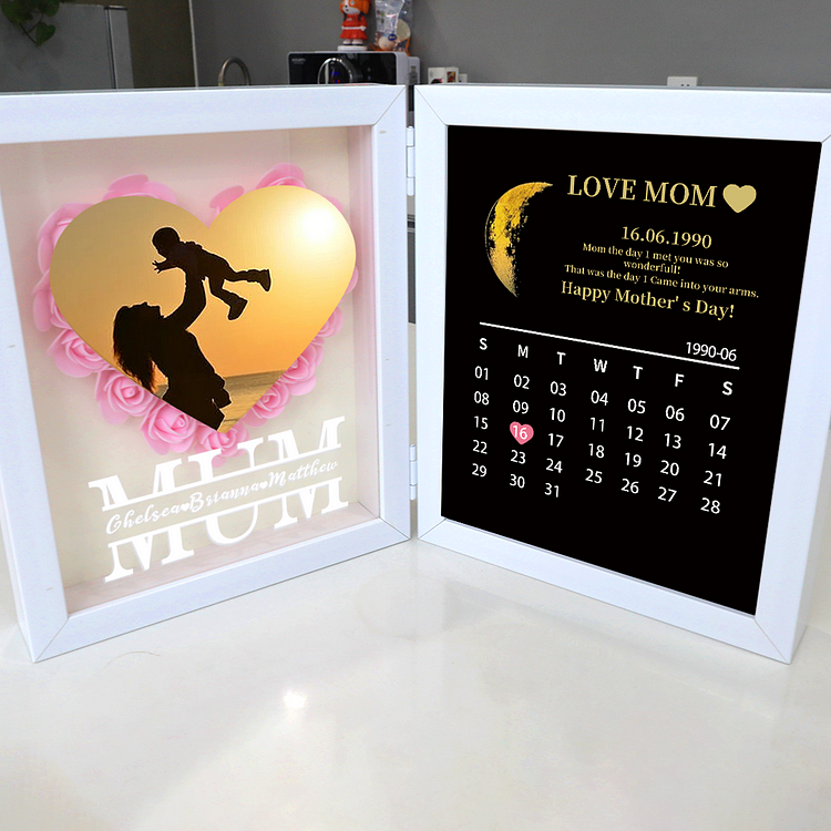 Custom Flower Frame Mom Photo With Real Moon Phase Anniversary Calendar