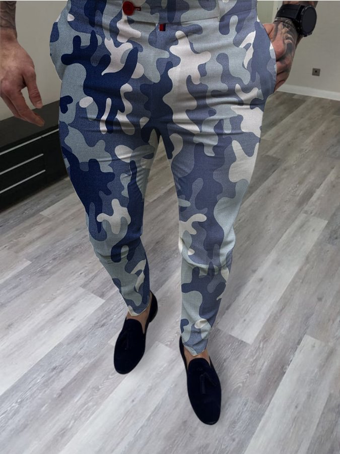 Men's Casual Blue Camo Pants