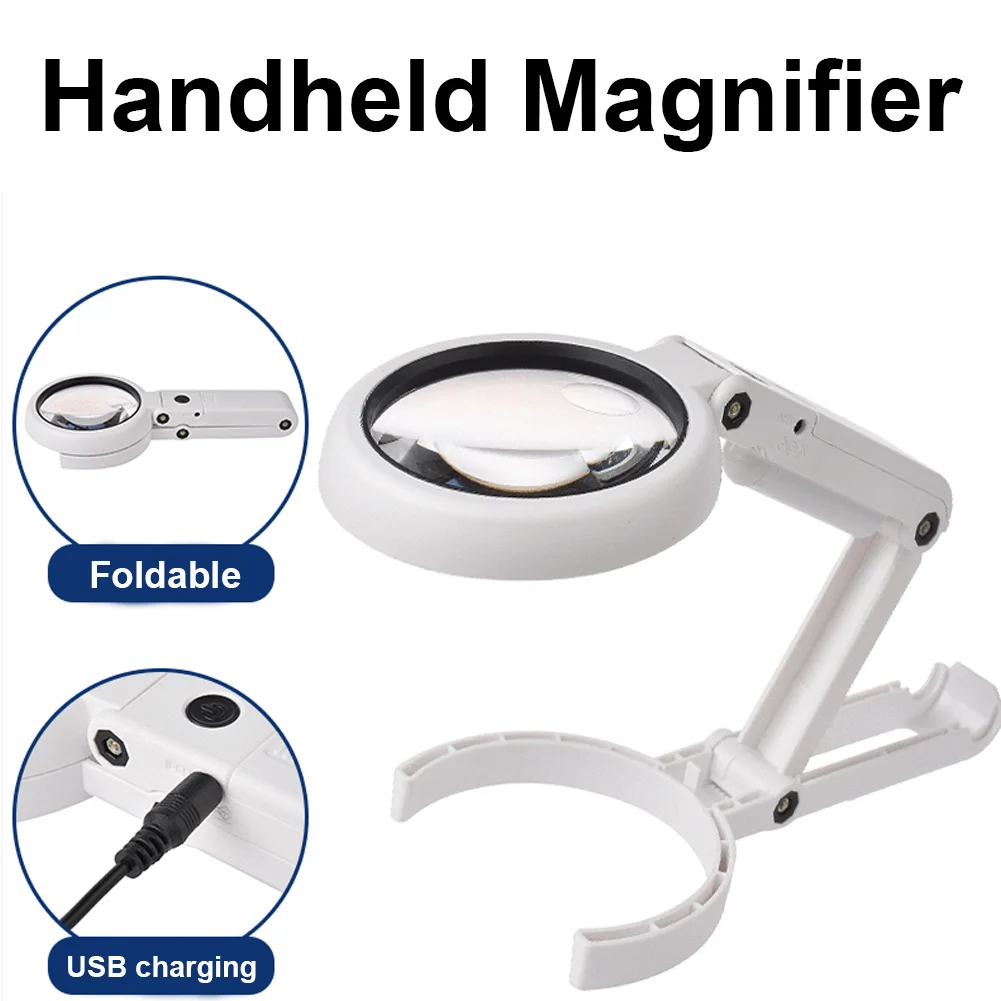 LED Folding Magnifier for Reading Portable Handheld Loupe Magnifying Glass