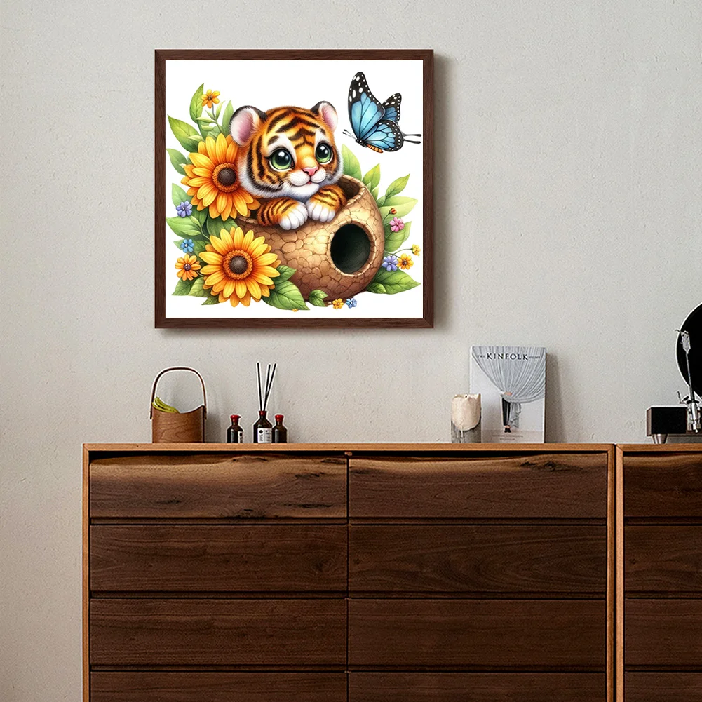 Diamond Painting - Full Round Drill - Flower Tiger(Canvas|30*30cm)