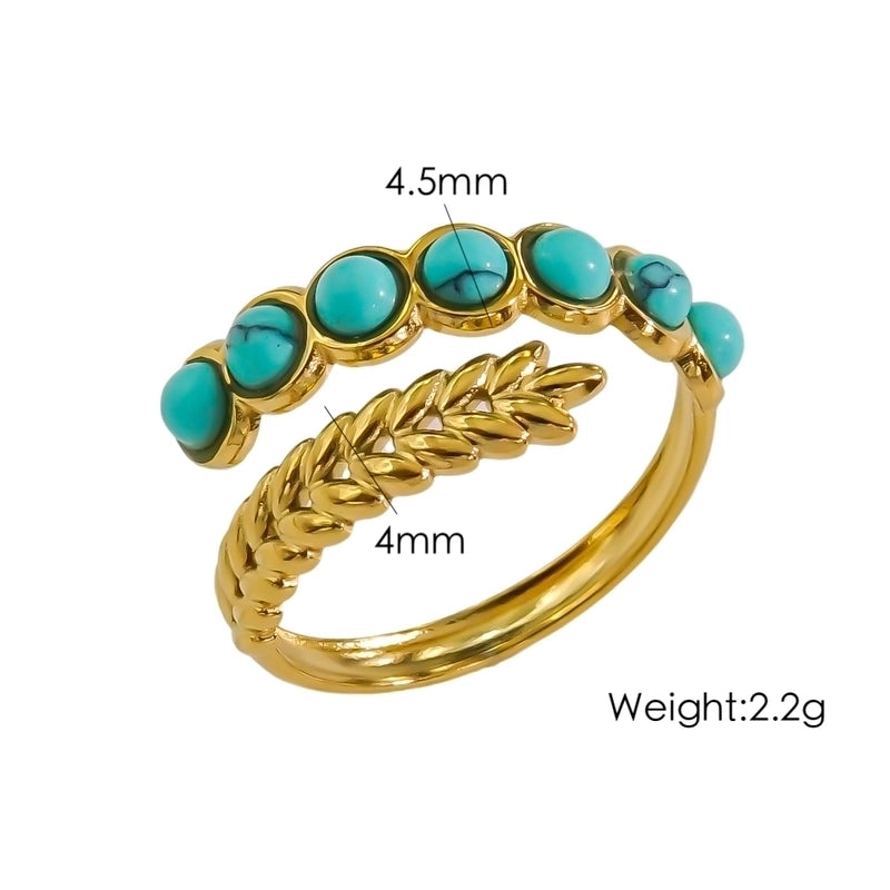 304 Stainless Steel 14K Gold Plated Classic Style Plating Inlay Solid Color Natural Stone Open Rings