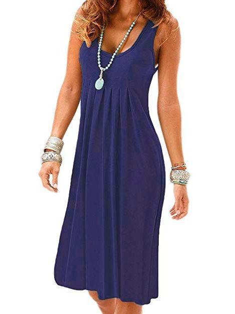 Women Plus Size Round-neck Sleeveless Dress Casual Summer Short Dress