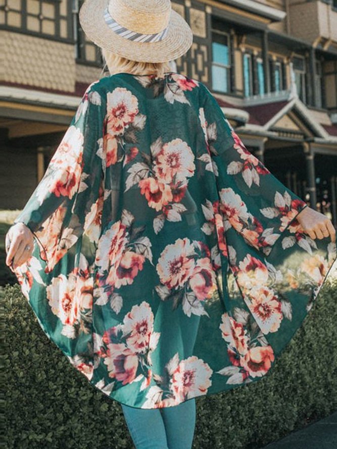 Chiffon 3/4 Sleeve Floral Kimonos