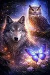 Luxury AB Velvet Diamond Painting Kit - Wolves and owls