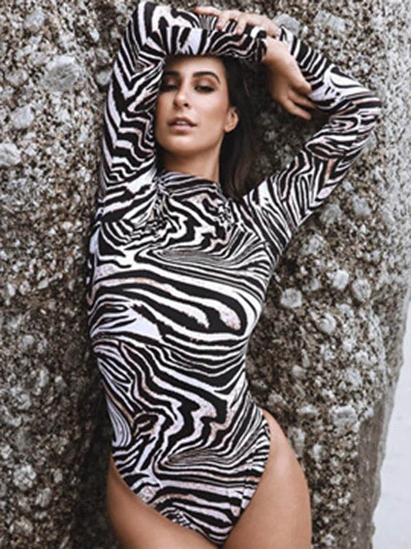 Zebra Stripes Long Sleeve One-Piece Wetsuits