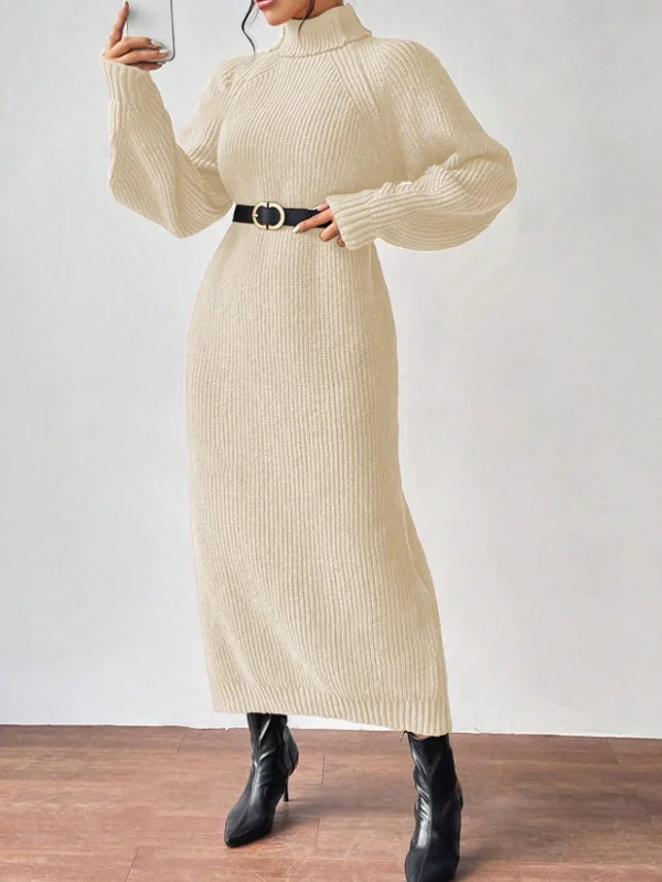 Nigikala Nigikala Women's Sweater Skirt Fashion Jacket High-Necked Long-Sleeved Knitted Skirt Solid-Colored Inside Skirt