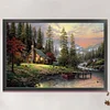 (US Only)Full Embroidery Cotton Thread 18CT Printed Lakeside Hut Cross Stitch Kit 60x40cm