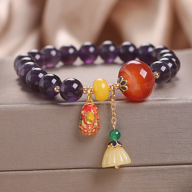 Natural Amethyst Tiger Lotus Flower Courage Bracelet