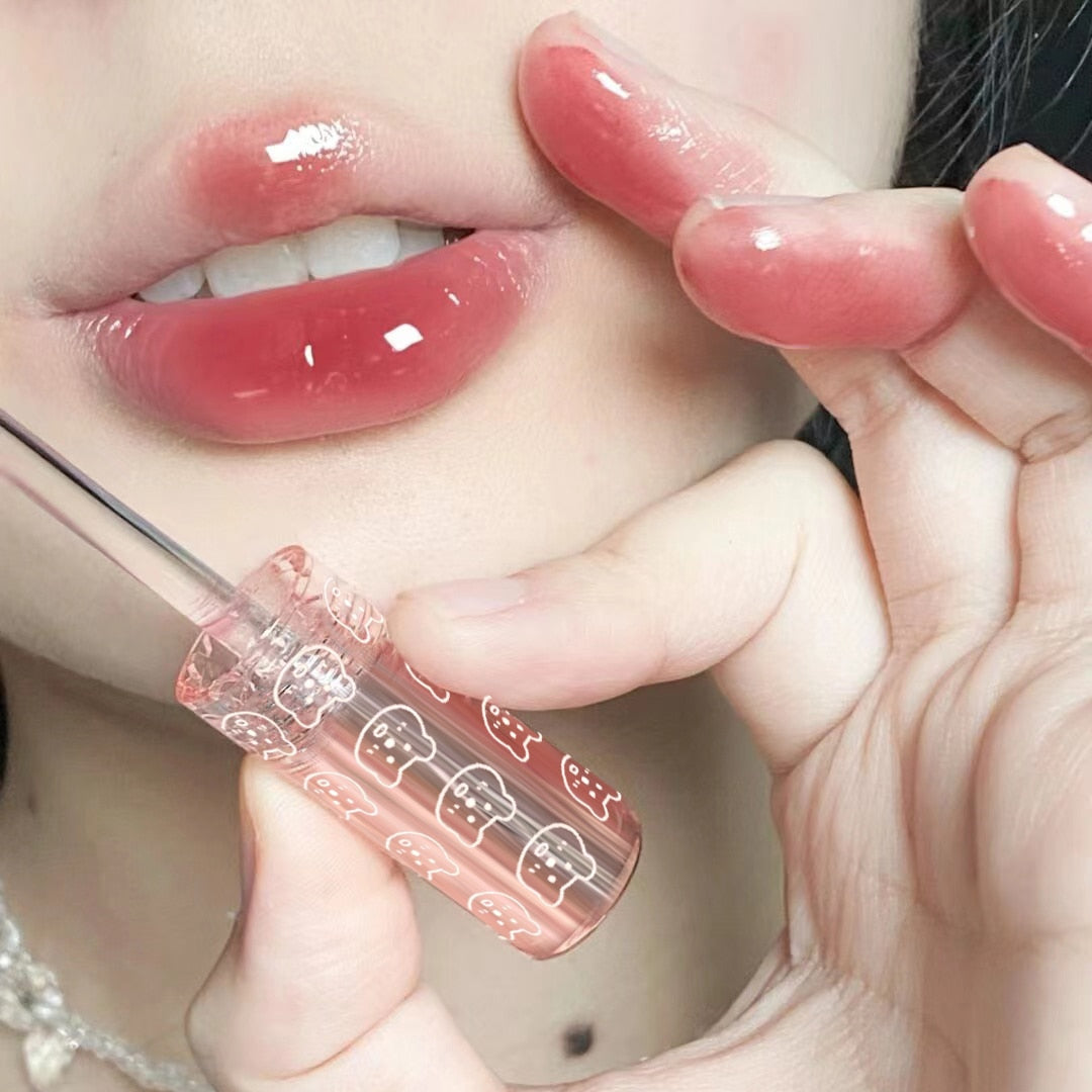 Cherry Pink Lip Plumper Gloss Crystal Jelly Oil Lip Tint Korean Long