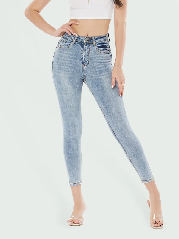 Women's Stretch Washed Slim Calf Jeans Flusfy