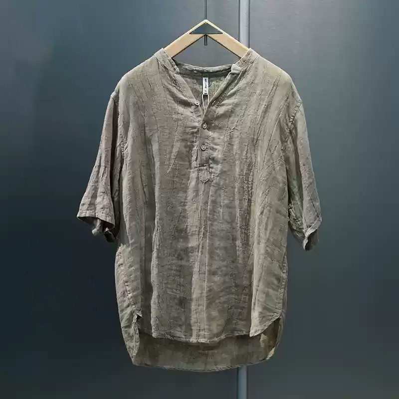 Men's Tie-Dyed Cotton And Linen Short-Sleeved Shirt