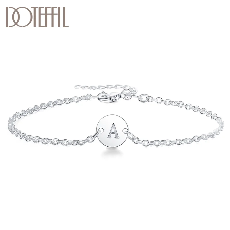 DOTEFFIL 925 Sterling Silver English Alphabet Tag Chain Bracelet For Women Jewelry