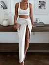 Sexy Slim Solid Color Split-Side Vest+Skirt Two Pice Suits