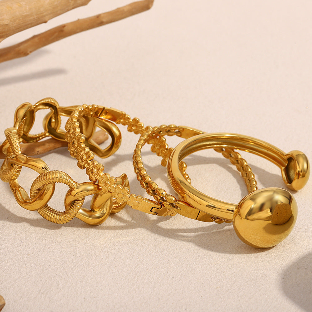 Simple And Versatile Personality Water Drop Bracelet Stainless Steel Plated 18K Gold Flower Large Chain Bracelet For Women