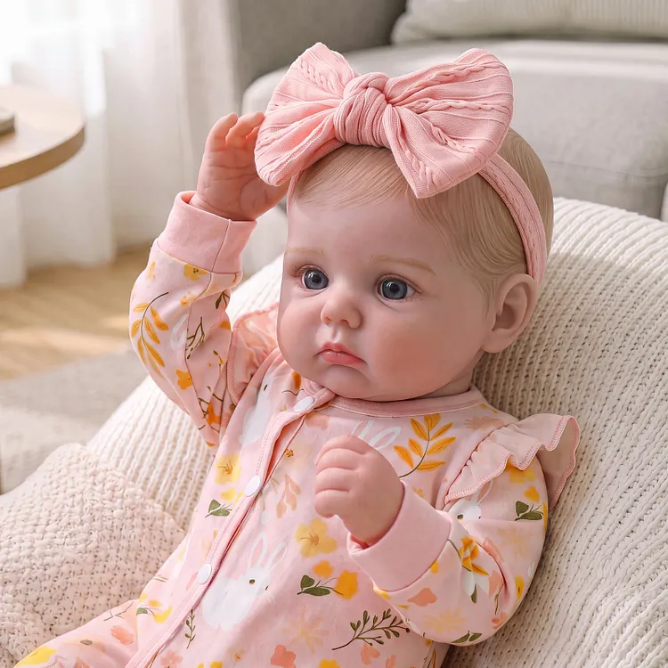 [Pre-Order] Babeside Sage 16" Gender-Neutral Silicone Baby Doll in Pink Bunny Floral Romper &ndash; Lifelike Baby Gift