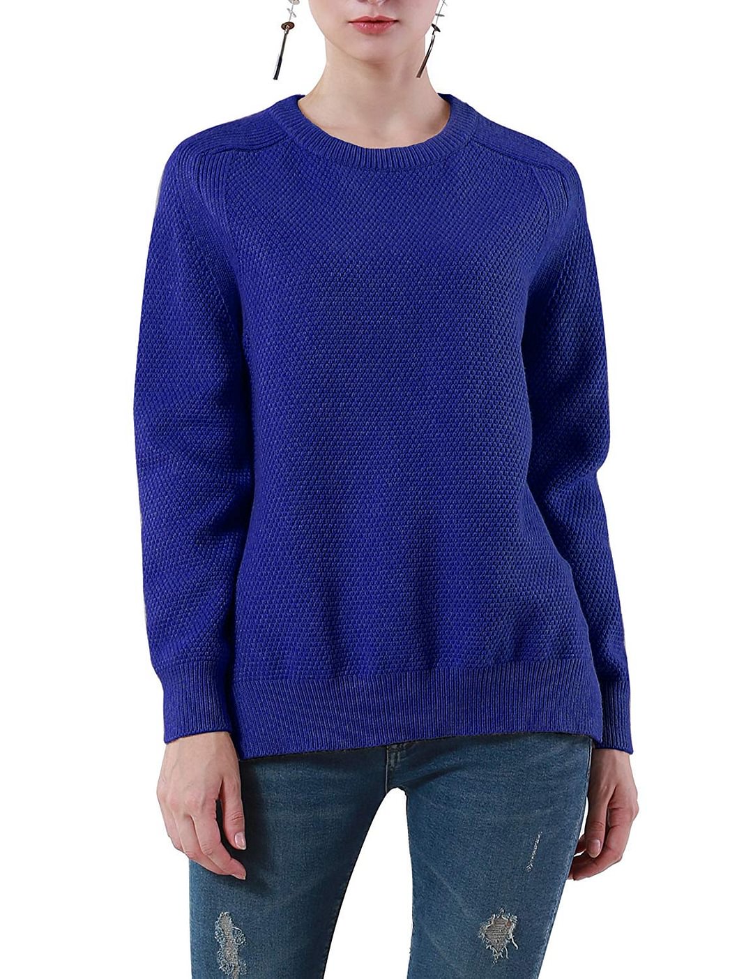 Women's Sweater Split Hi-Low Hem Cable Knitted Pullover Tops