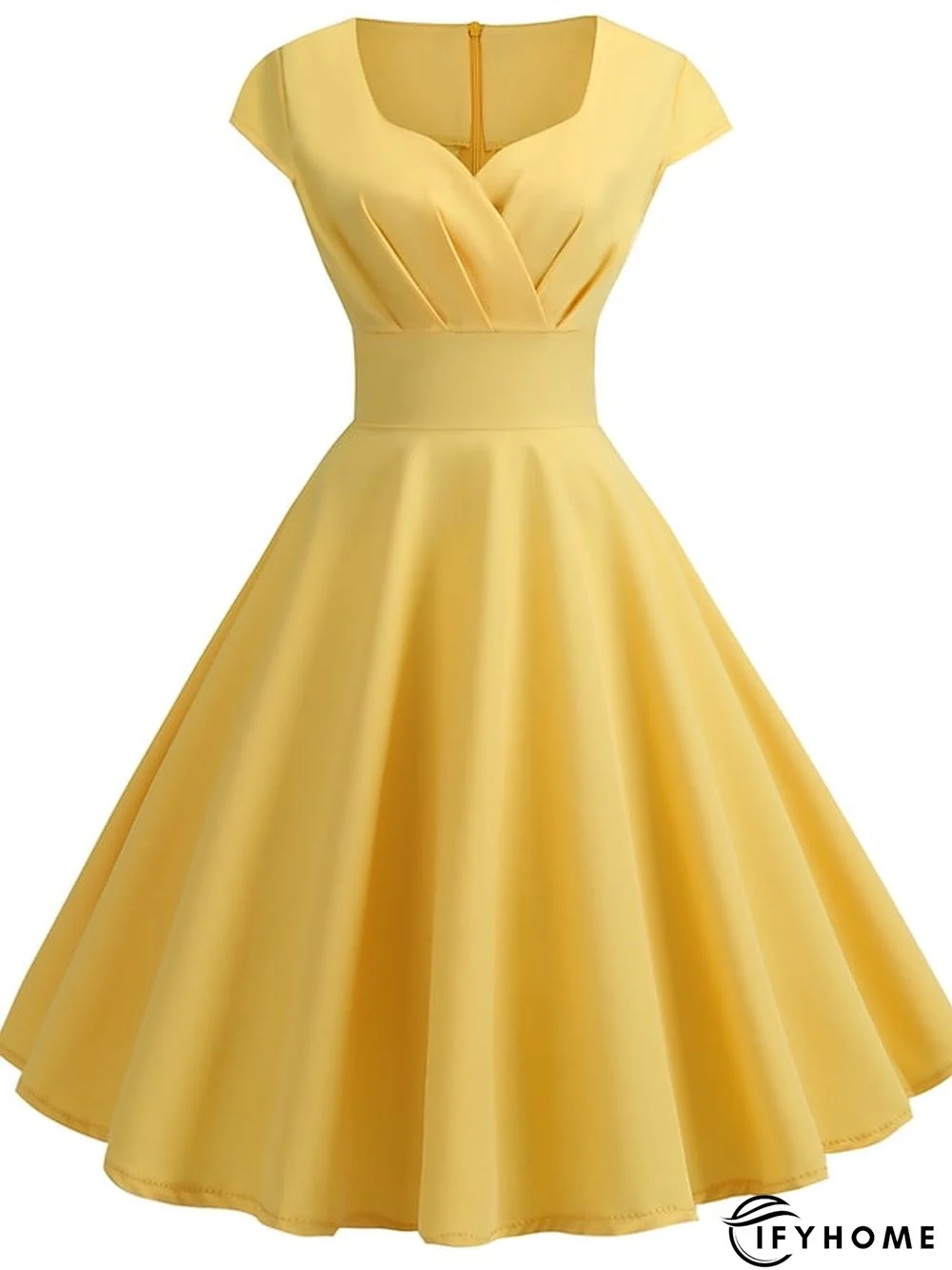 Women's Swing Dress Vintage Dress Midi Dress Black Yellow Pink Short Sleeve Pure Color Ruched Spring Summer Crew Neck Vintage Daily Weekend Slim S M L XL XXL | IFYHOME