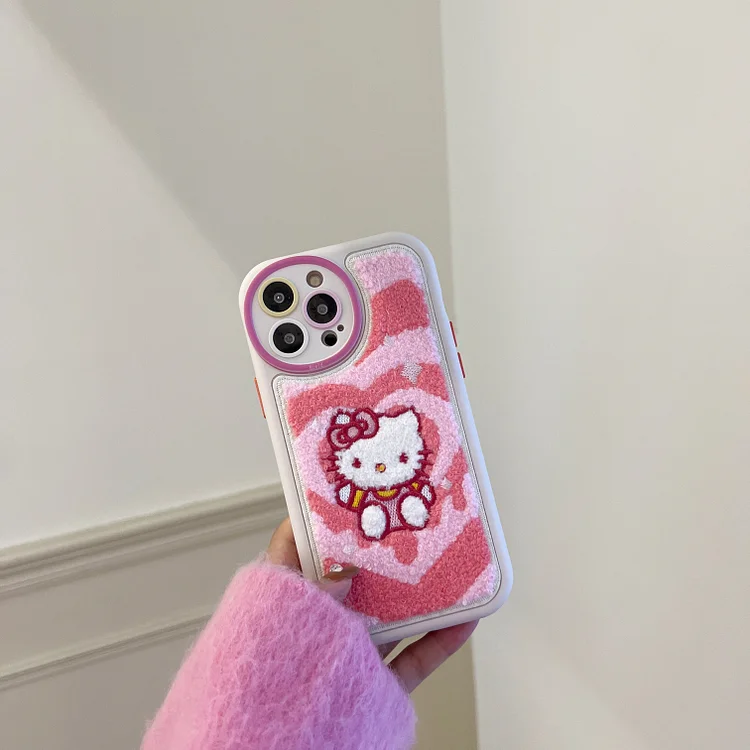 Cute Sanrio Hello Kitty Kuromi Cinnamoroll Plush Embroidery Phone Cases For iPhone 14 13 12 11 Pro Max Anti-drop Soft Back Cover