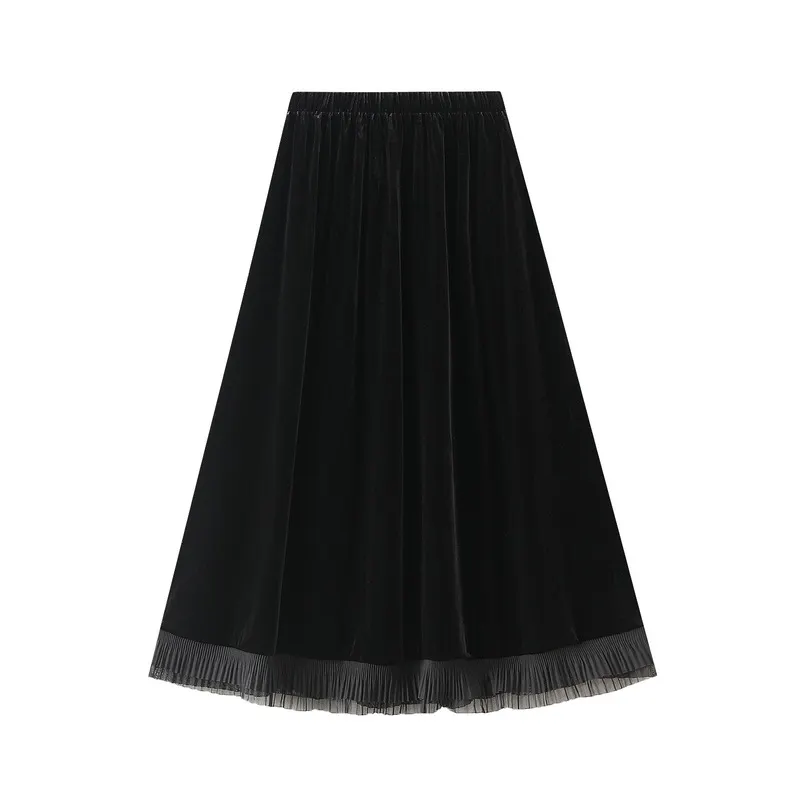 Nigikala Nigikala Folded Skirt Dress 2025 Autumn And Winter New Black High-Waist Temperament 100 Folded Half Skirt 6653