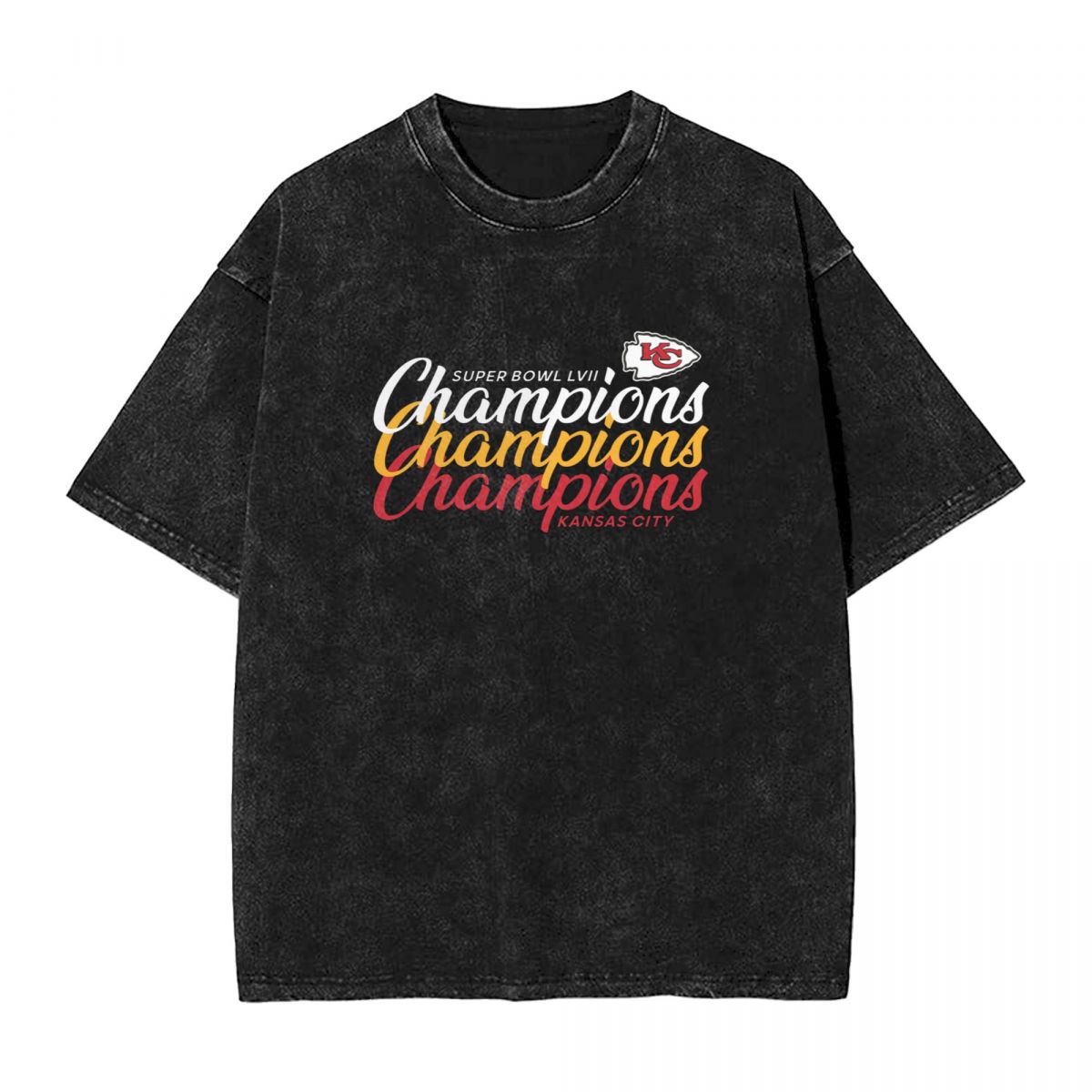 Kansas City Chiefs Super Bowl LVII Champions Win Repeat Men's Vintage Oversized T-Shirts