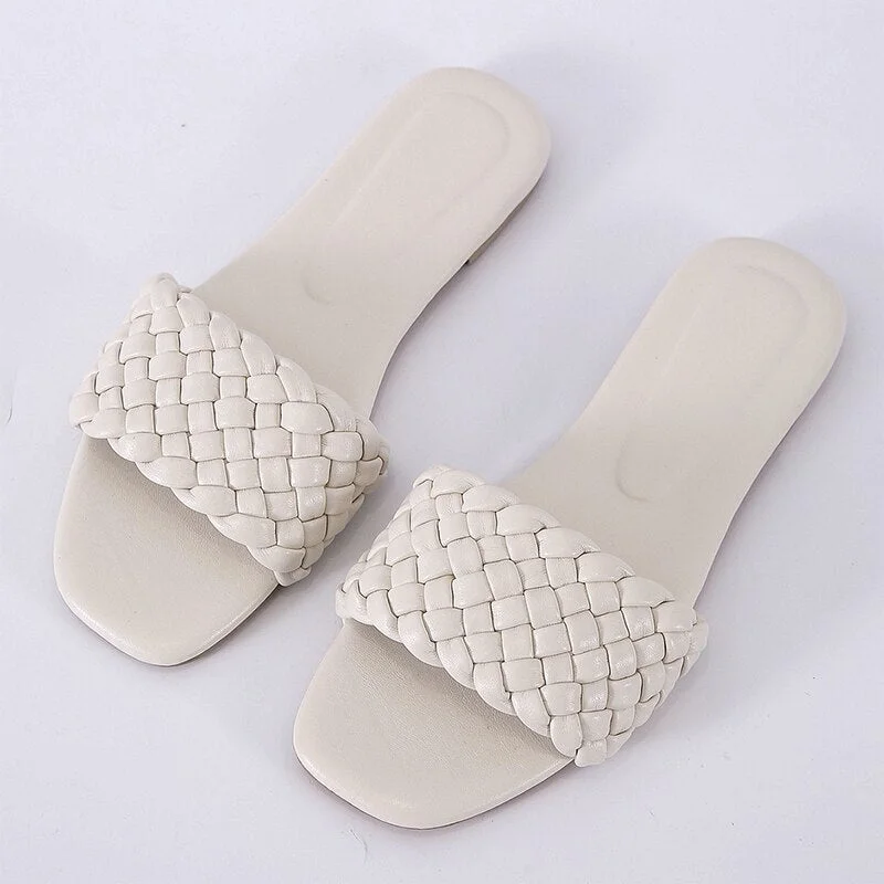 High Quality Casual Women Slipper Weave Home Ladies Flat Sandal Summer Comfortable Round Head Toe Solid Color Daily Women Shoes