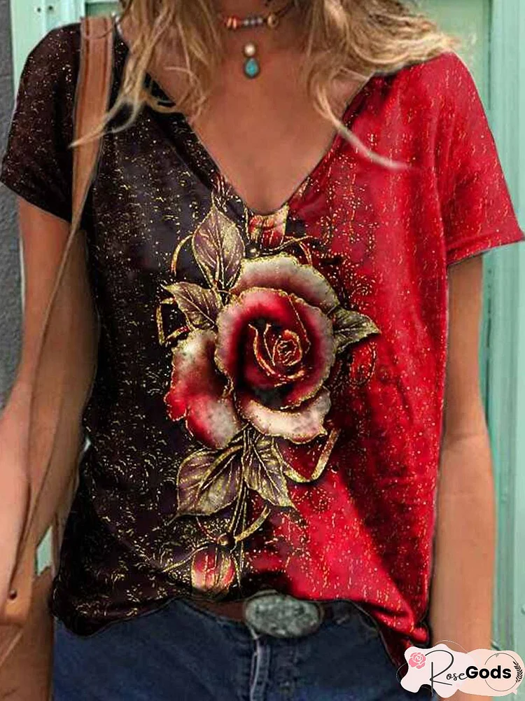 Short Sleeve Casual V Neck Tops