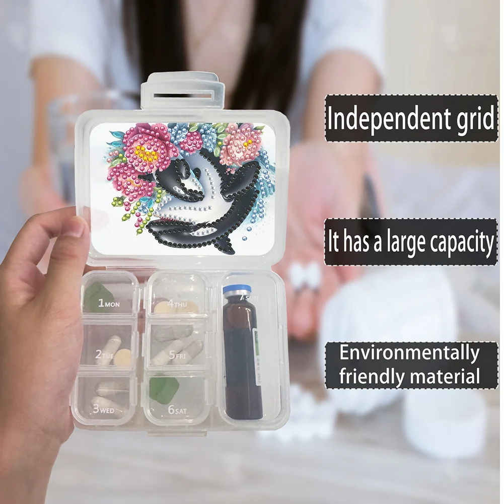 Shark Rhinestones Pill Storage Box Diamond Painting Pill Case for Art Craft
