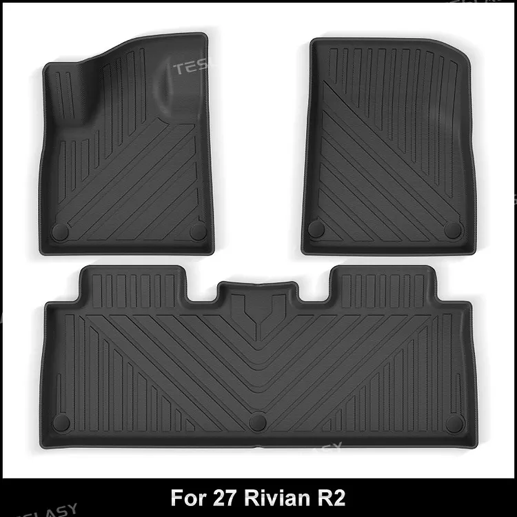 Teslasy All-Weather Floor Mats for Rivian R2 &ndash; Custom Fit 3D TPE Floor Liners, Waterproof & High-Edge Protection