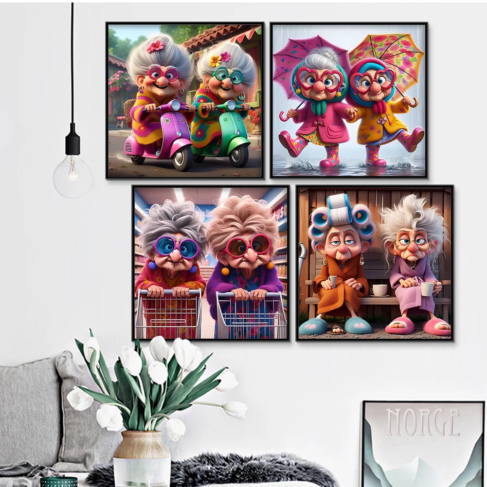 4pcs/Set Diamond Painting - Full Round Drill - Grandma(Canvas|30*30cm)