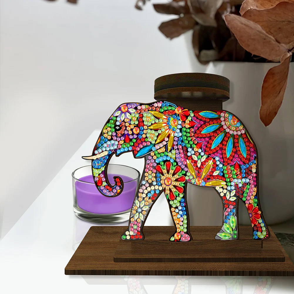 5D DIY Elephant Desktop Diamond Painting Art Candle Holder Home Decor 