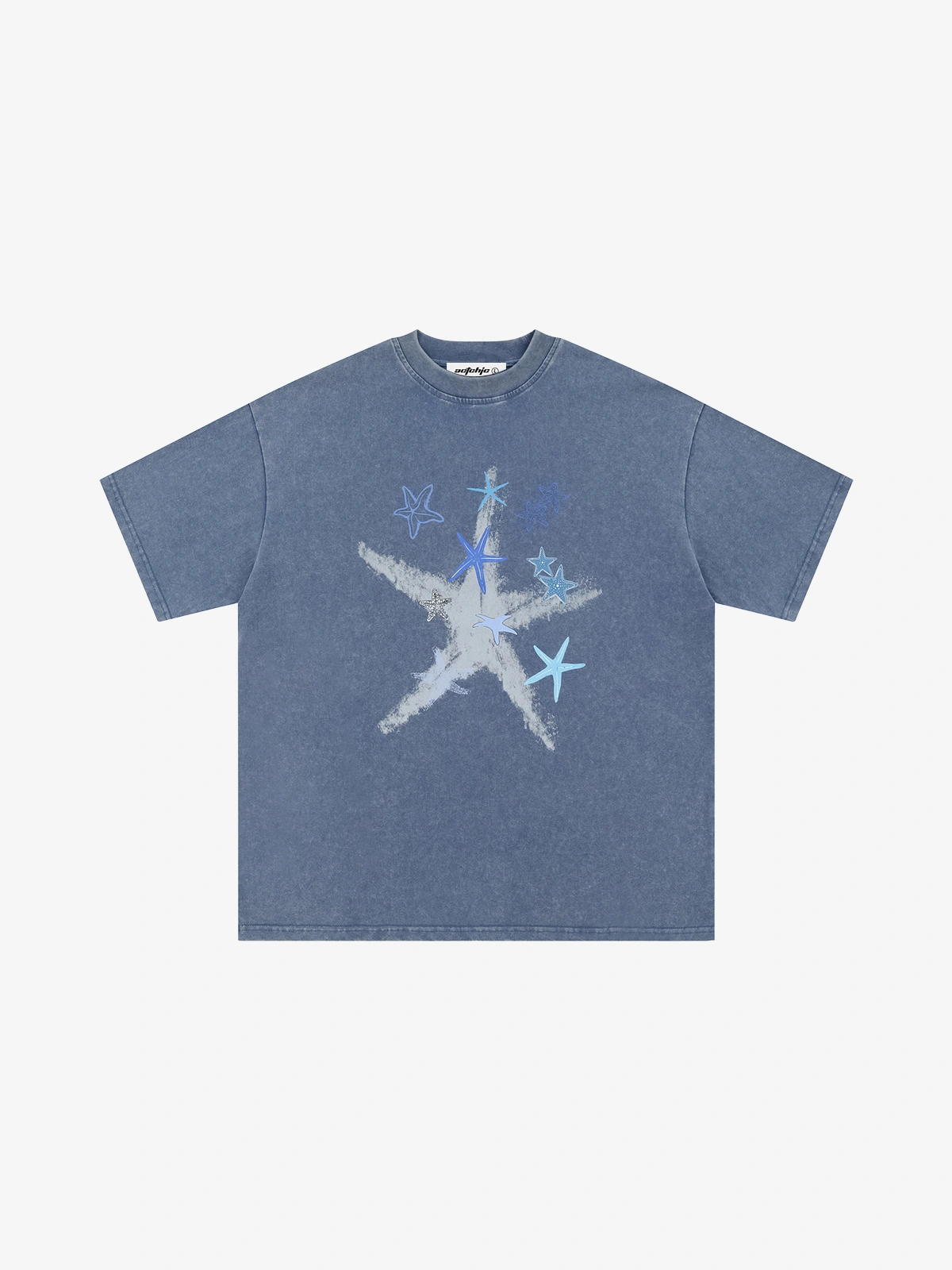 Blue Act Chic Starfish Print Oversized Washed Tee Front