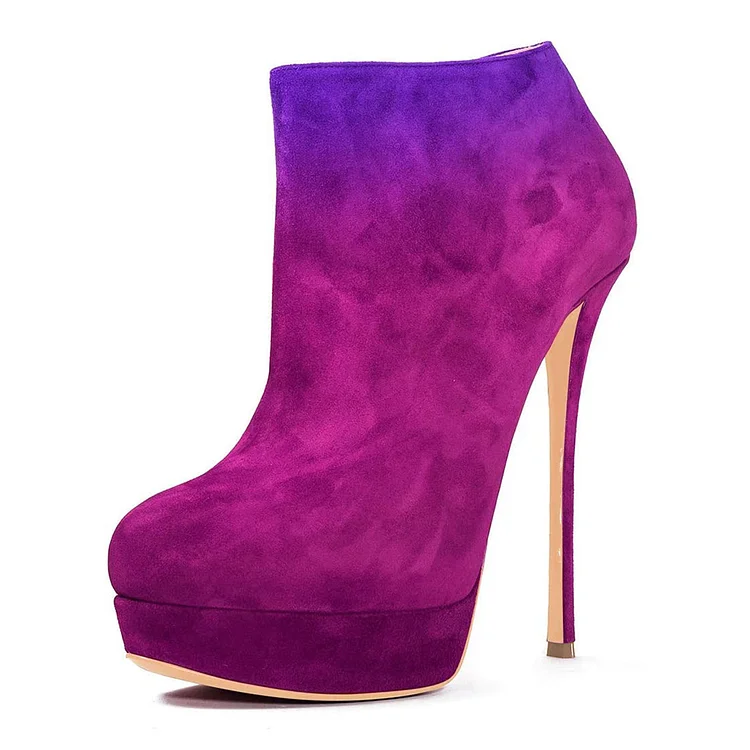 Fuchsia & Purple Gradient Vegan Suede Stiletto Platform Ankle Boots |FSJ Shoes