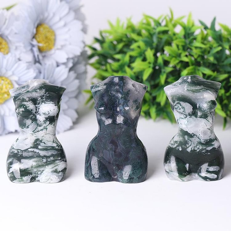 3“ Moss Agate Woman Model Body Crystal Carvings