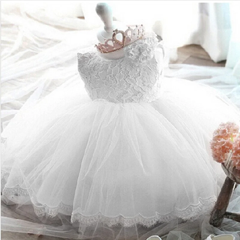 Newborn Baby Dress Christening Baptism Dress with Cute Bow Embroidery Toddler Baby Girl 1 Year Birthday Party Dress Ball Gown