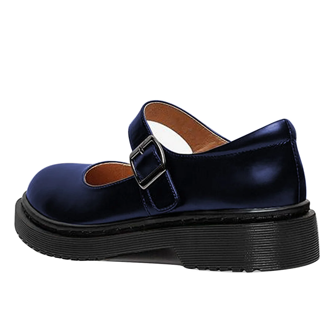 Vegan Leather Round Toe Formal Platform Shiny Blue Mary Janes