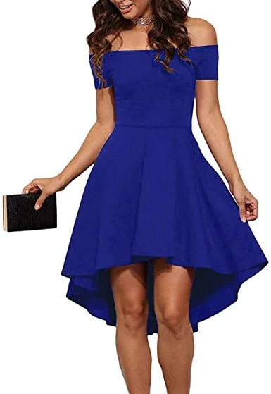 Homecoming Dress Off the Shoulder Short Sleeve High Low Skater Dress