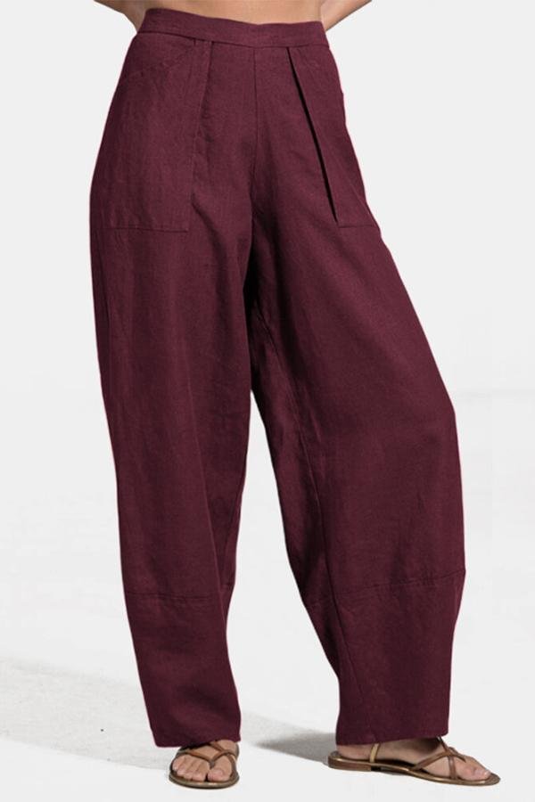 Paneled Solid Side Pockets Casual Harem Pants-luchamp:luchamp