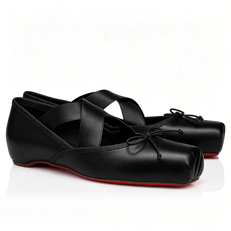 Women's Square-Toe Flat Ballet Flats Red Bottom Mary Janes VOCOSI VOCOSI