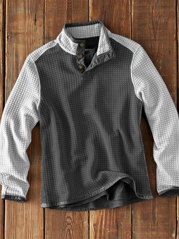 Men's Waffle Collar Colorblock Long Sleeve T-Shirt