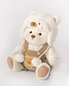 Getahug White Mink Hat Brown Overalls Bear | Handmade Jointed Teddy Bear Gift