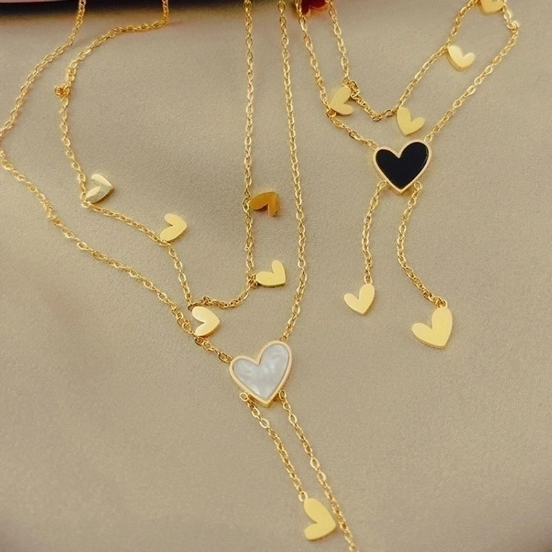 Sweet Minimalist Heart Shape Titanium Steel Plating Inlay Shell 18k Gold Plated Layered Necklaces