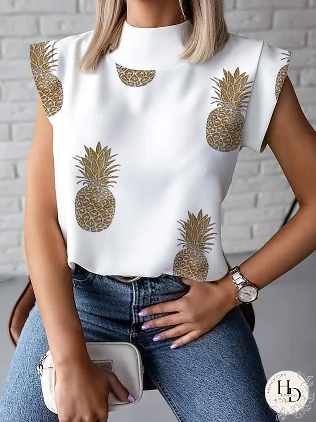 casual short sleeve t shirt elegant red lips stand neck tops blouse (red lips, x-large) for Women