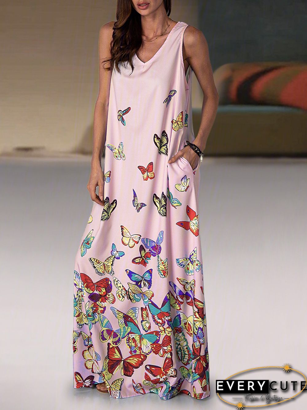 Casual Cotton-Blend V Neck Weaving Dress