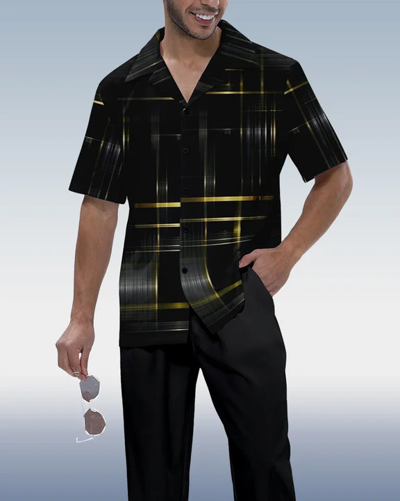 Suitmens Men's Ombre Print Short Sleeve Shirt Walking Set 471