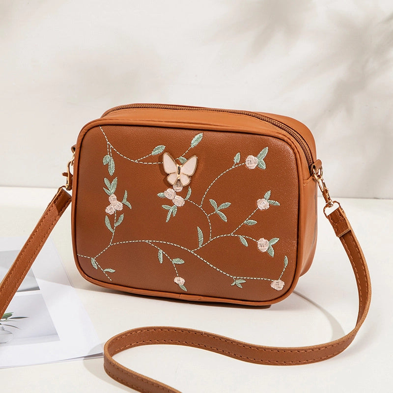 Women’s Medium Pu Leather Butterfly Elegant Vintage Style Zipper Camera Bag
