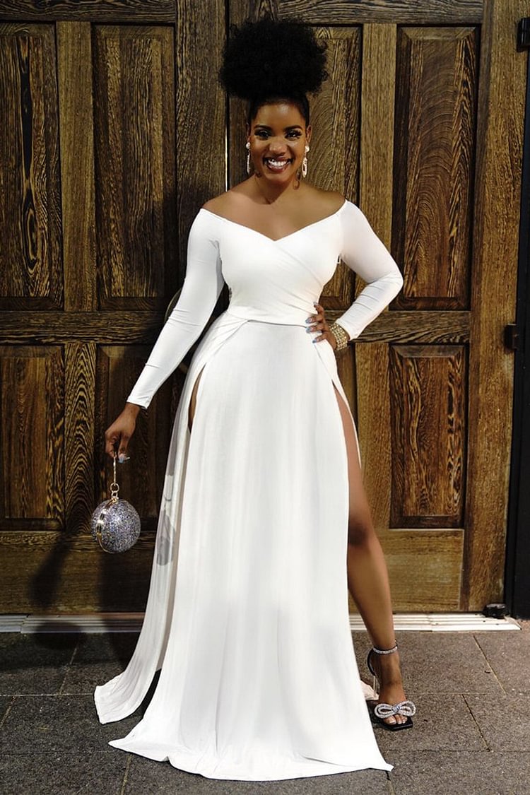 Longsleeves Double Slit Elegant Cocktail Prom Maxi Dresses