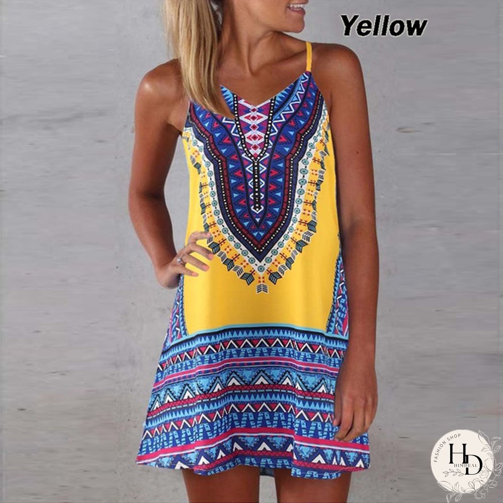 New Summer Fashion Womne's Spaghetti Strap Dress Sleeveless Sling Summer Dresses Floral Printed Above Knee Length Spaghetti Strap Dresses