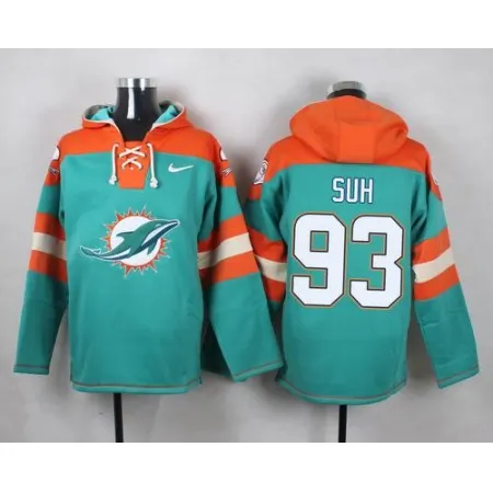 Dolphins #93 Ndamukong Suh Aqua Green Player Pullover NFL Hoodie
