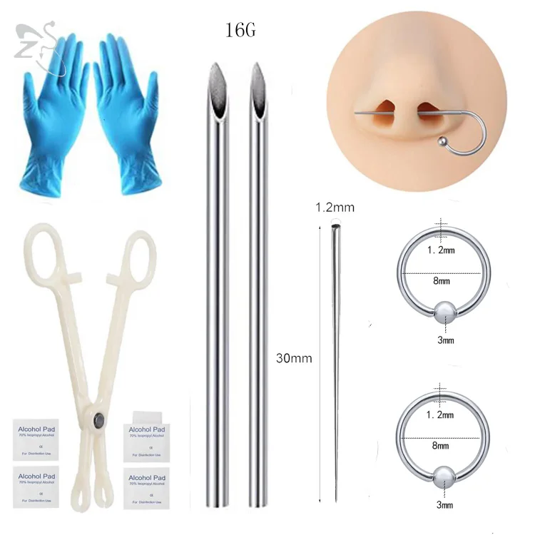 11-12pcs/lot Body Piercing Kit G23 Titanium Threaded Taper Pin Needles Nose Tongue Cartilage Eyebrow Navel Nipple Piercings