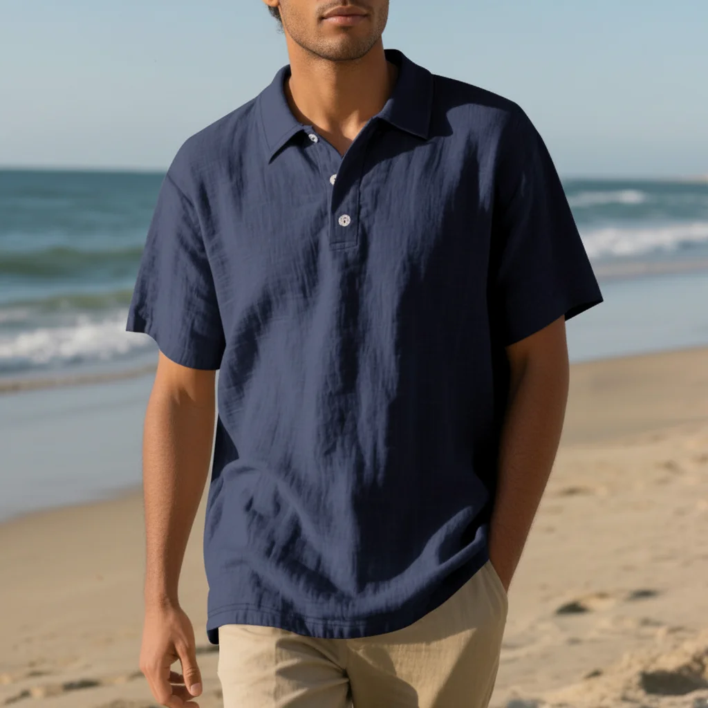2026 New Men's Short-Sleeve Linen Polo Shirt &mdash; Loose-Fit, Casual, With Turn-Down Collar-INSPIREUSE